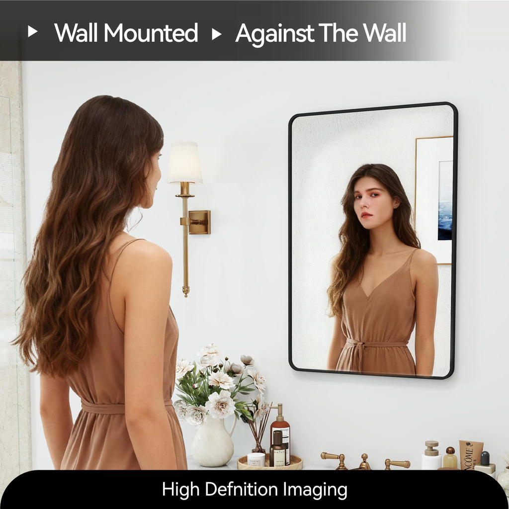 30x20 Bathroom Mirror Rect Wall Mounted Aluminum Metal Frame Black