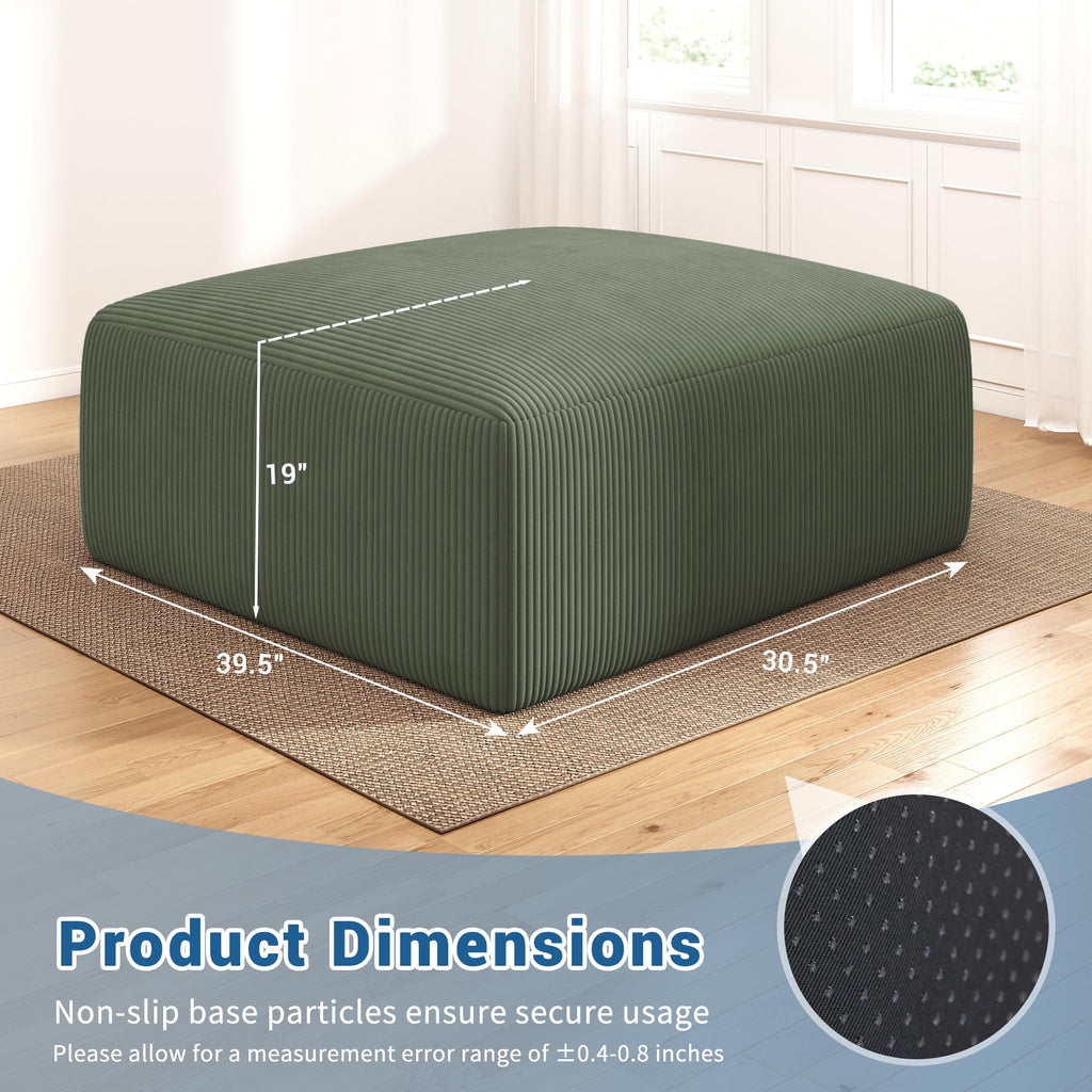 40" Oversized Square Corduroy Ottoman, Large Ottoman Pouf Footstool, Green