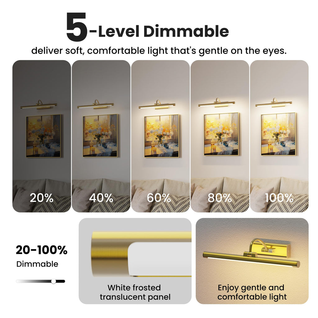 16" Light for Wall Picture with 6000mAh Battery - Brass Operated Wireless Wall Art Light with Remote Control