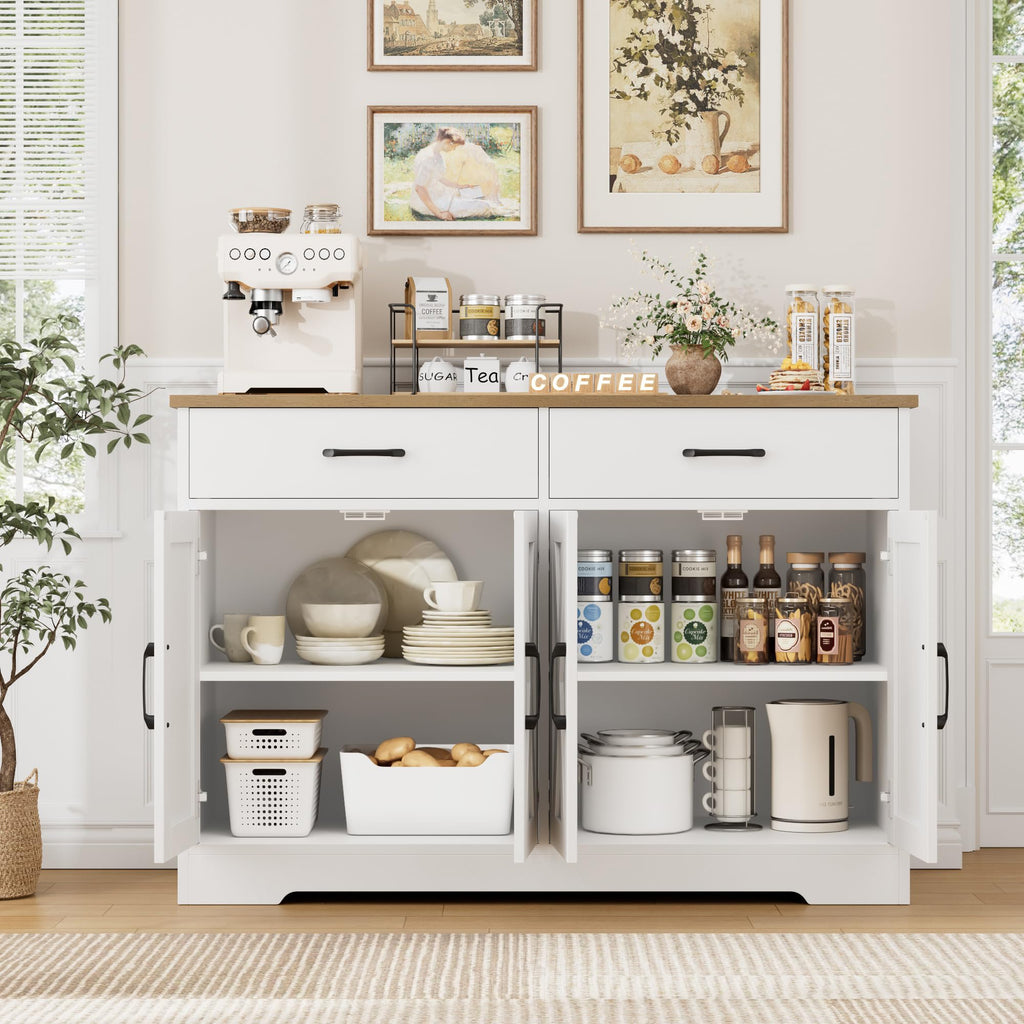 47" W Kitchen Sideboard Buffet Cabinet with Storage Drawers, White
