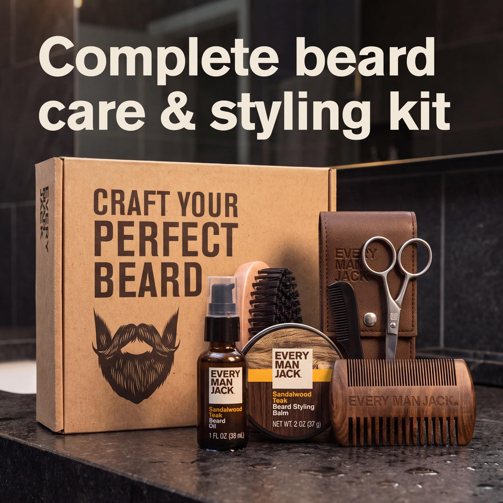 Essential Beard Care Kit for Men, Sandalwood Teak, Gift Set