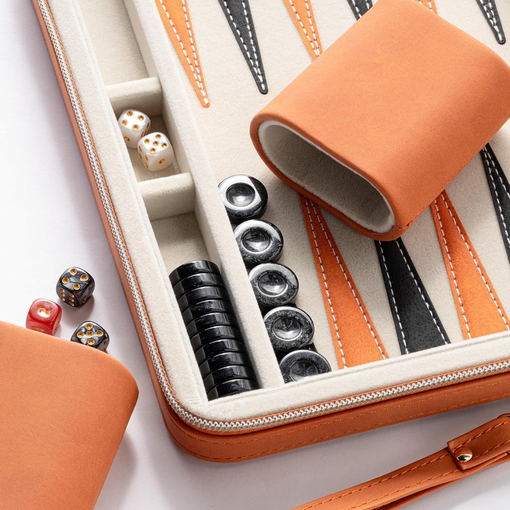 Backgammon Sets for Adults and Kids, Classic Backgammon Board with Unique Checkers Dice, Folding Faux Leather