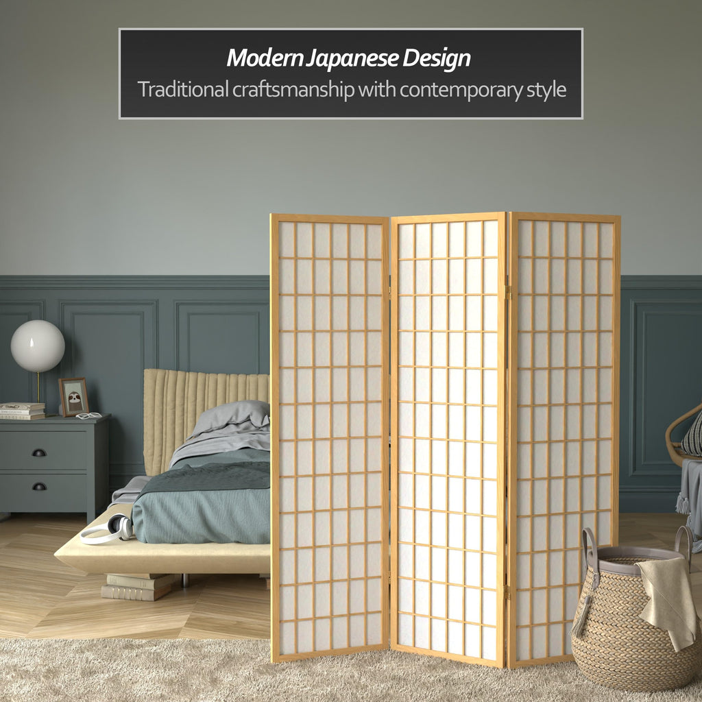 5 ft. Tall Window Pane Shoji Screen - Natural - 3 Panels