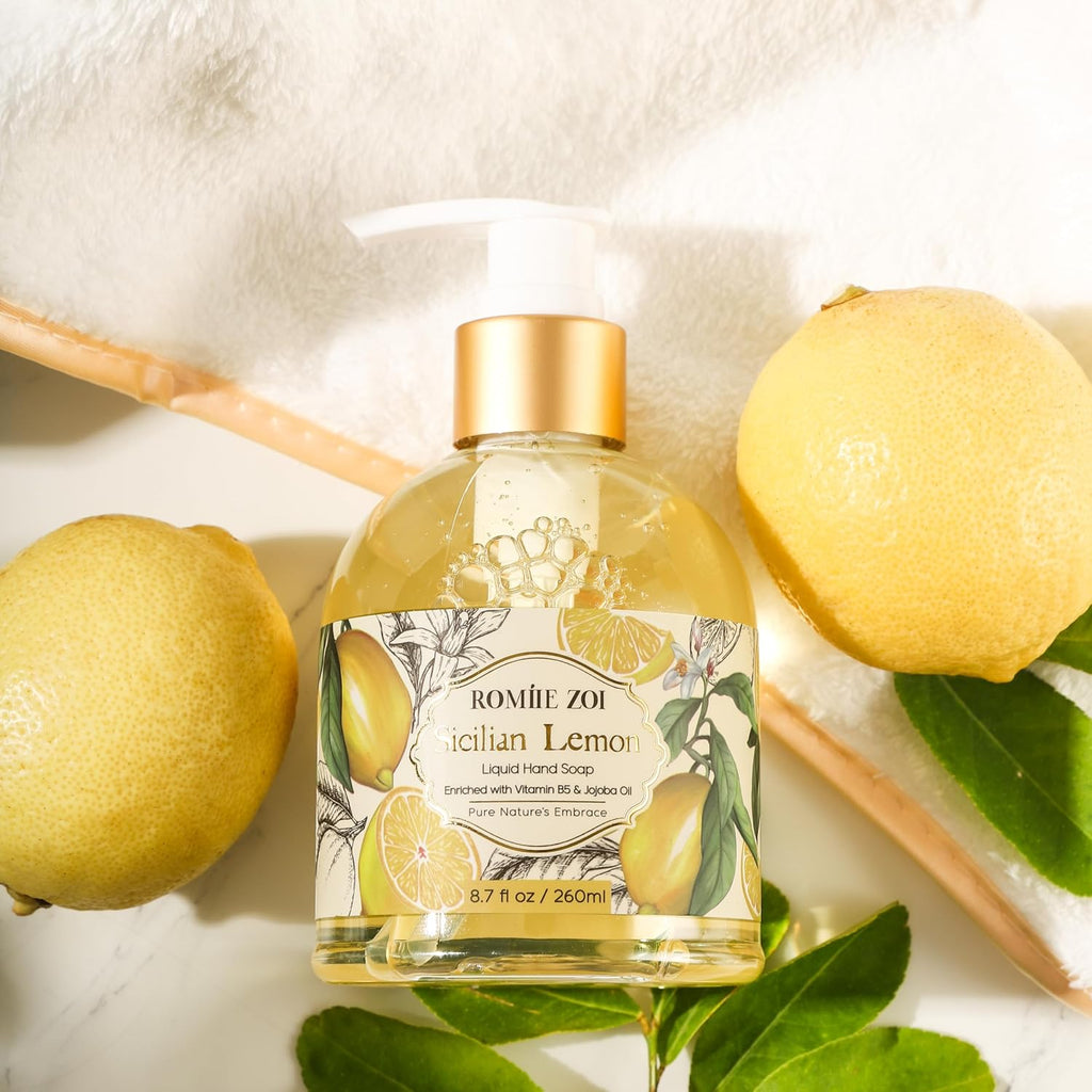 Home Fragrance Gift Set - Hand Soap, Candle & Room Spray,Lemon, Relaxing Self Care Bundle