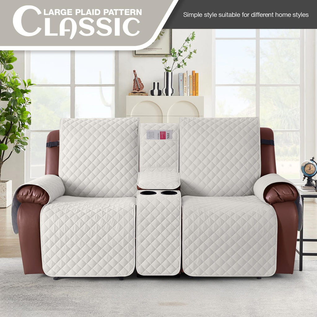 100% Waterproof Loveseat Recliner Cover with Console, Beige