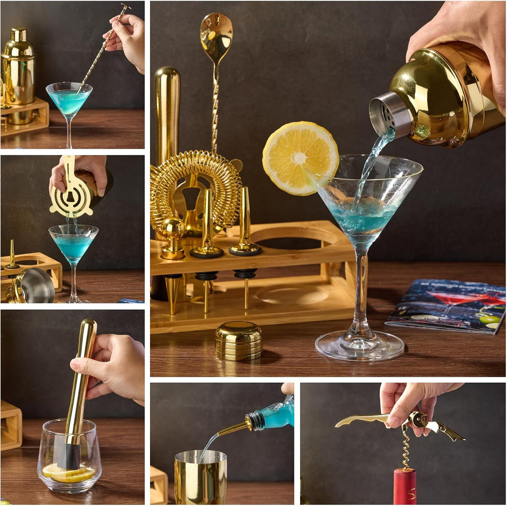 Cocktail Shaker Set Bartender Kit, 12-Pcs Bar Tool with Bamboo Stand - Set of 12