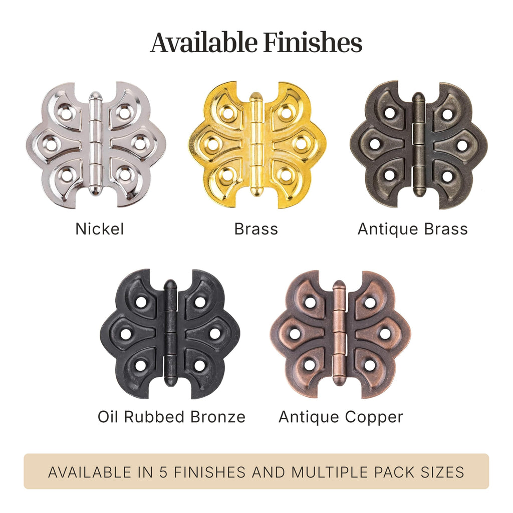 Antique Brass Plated Butterfly Hinges - Pack of 2 - Surface Mount Cabinet Door Hinges - Furniture Hardware