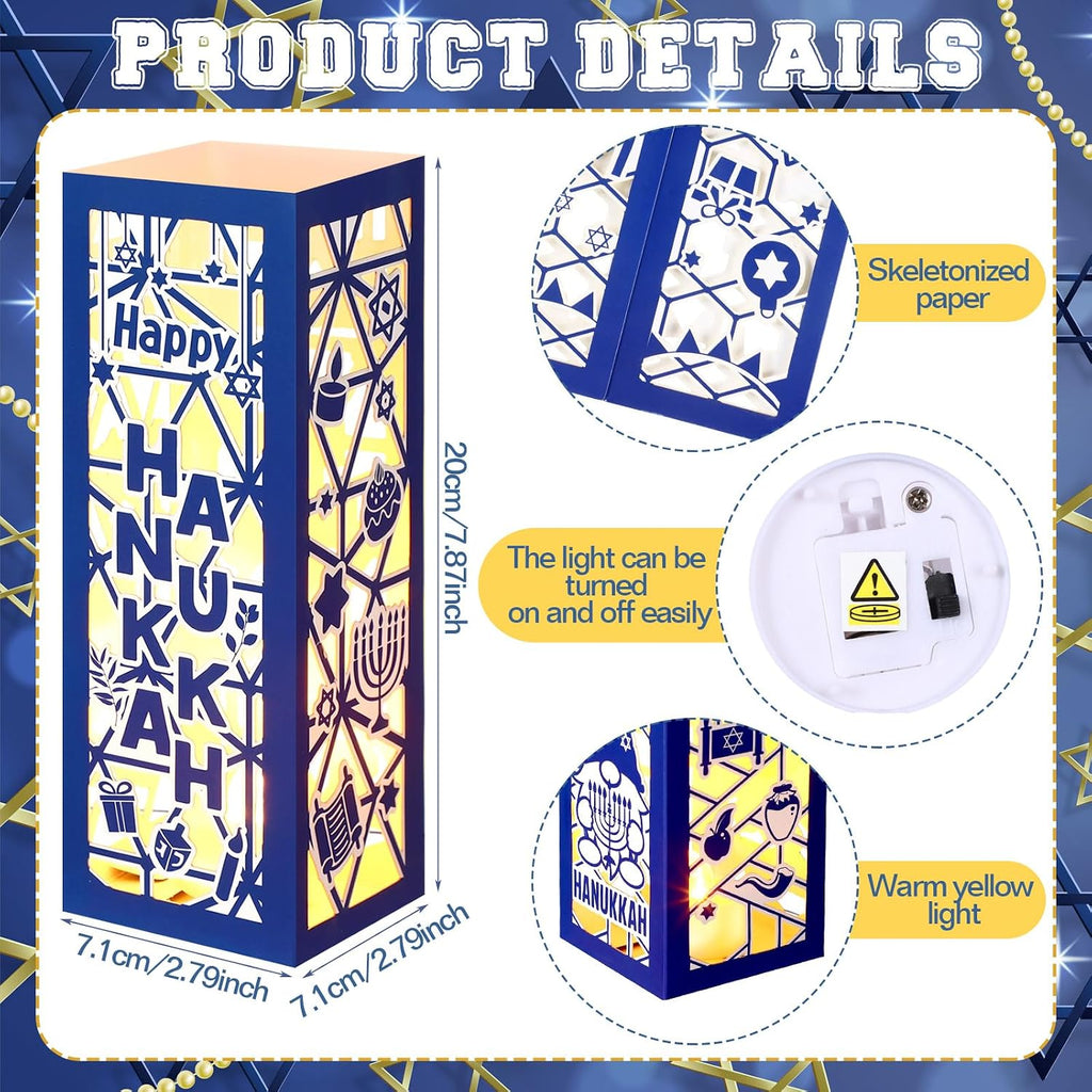 Hanukkah Lantern Boxes with LED Candles Centerpieces - Set of 12
