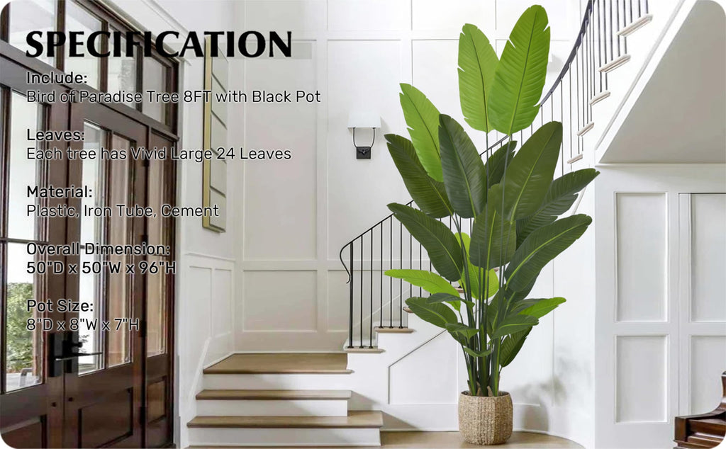 Artificial Bird of Paradise Tree 8FT 24 Leaves Tropical Palm