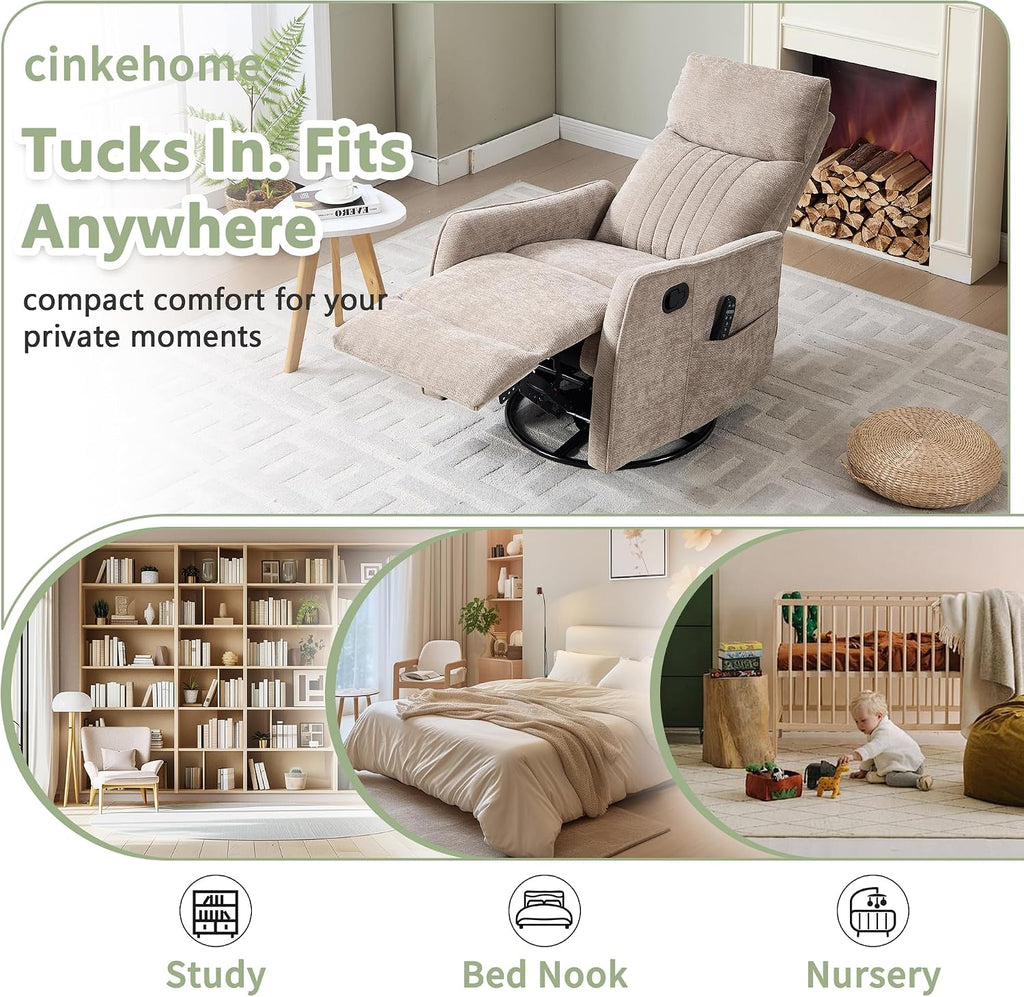 Swivel Rocker Recliner, Glider Rocker Recliner Chair , Manual Reclining Chair with Heated Massage, Small Spaces