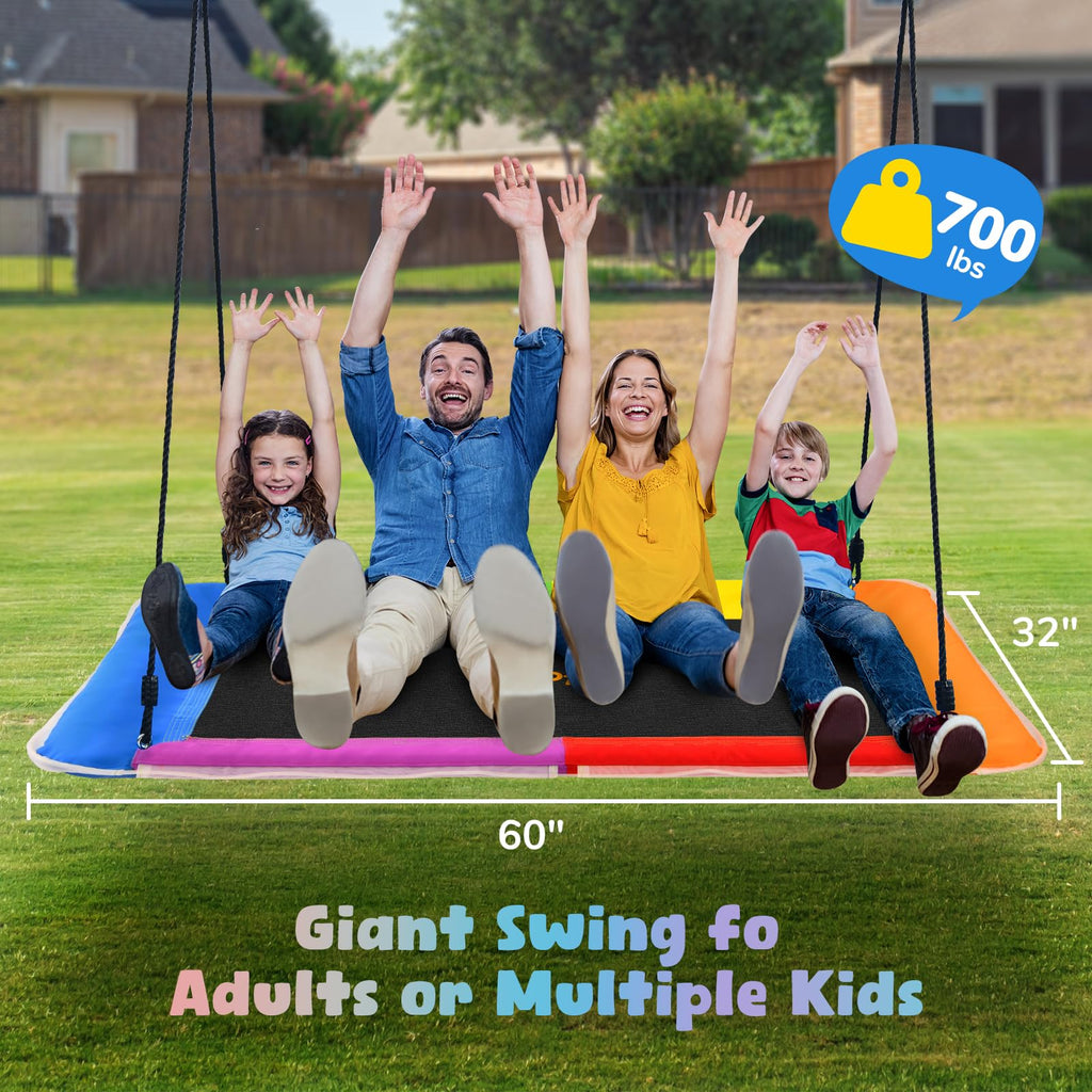 60 inch Platform Tree Swing with LED Light, Large Outdoor Swing for Kids and Adults, Waterproof 900D Oxford Fabric