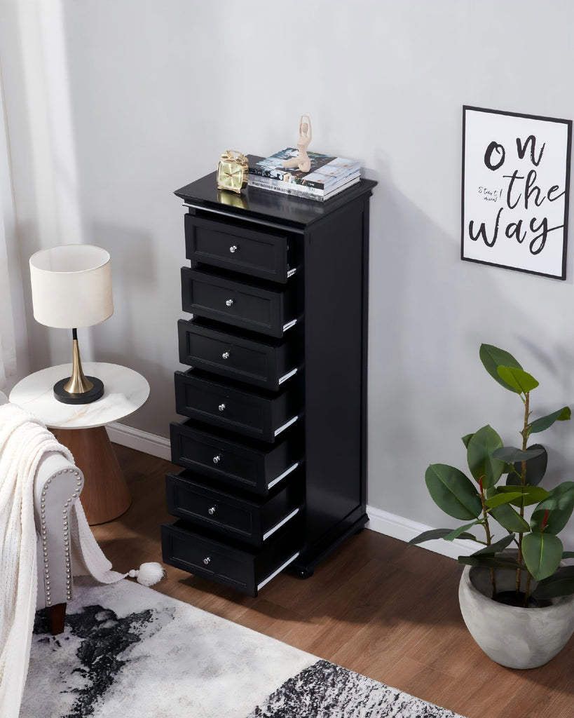 Tall Skinny Dresser with 7 Drawers, Black Narrow Wood Dresser
