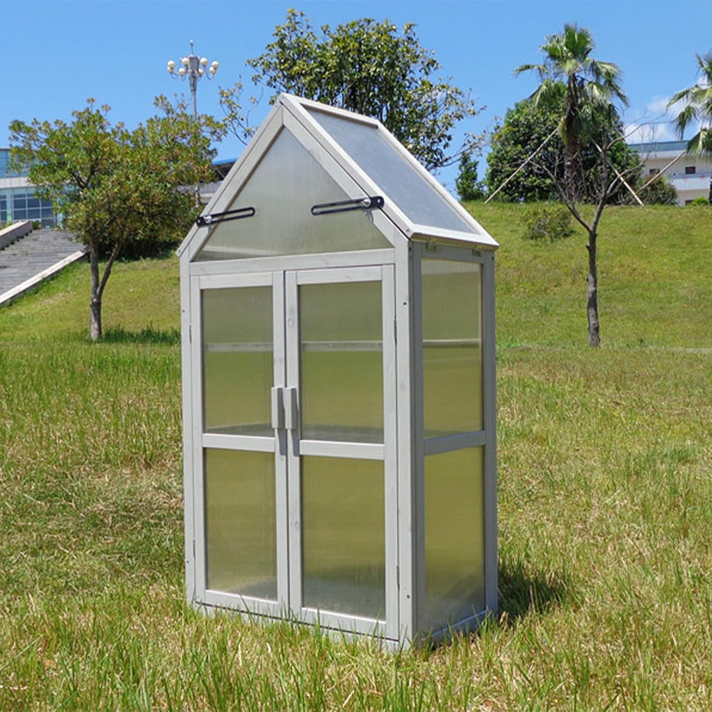 Wooden Mini Cold Frame Greenhouse for Outdoor with Adjustable Shelves, Opening Roof & Wall Mounts - Ideal , Balcony &