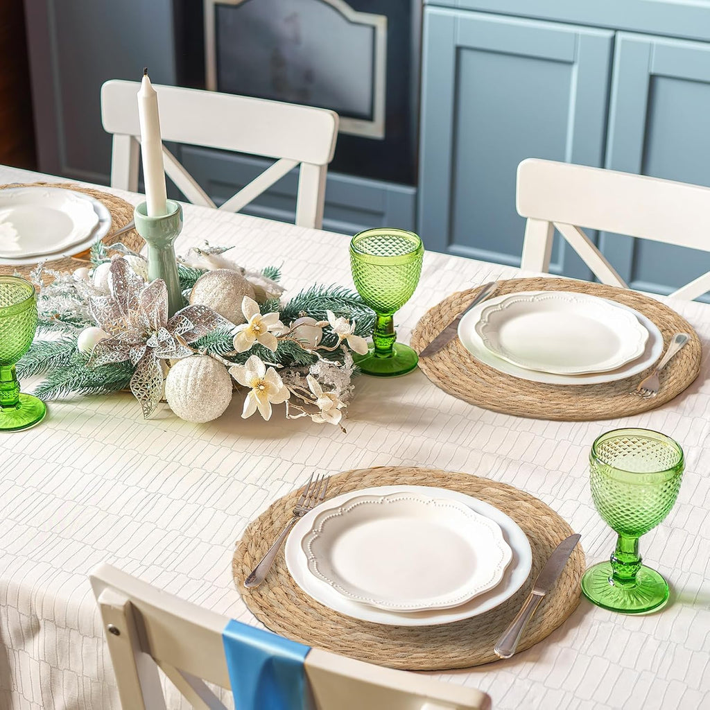 13Inch Round Water Hyacinth Placemats, Boho Natural Hand Woven Braided Place Mats, Heat Resistant Rustic - Set of 6