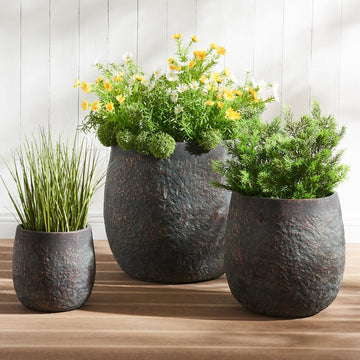 17.32"+12.99"+9.06" Weathered Bronze Rust Concrete Flower Pots