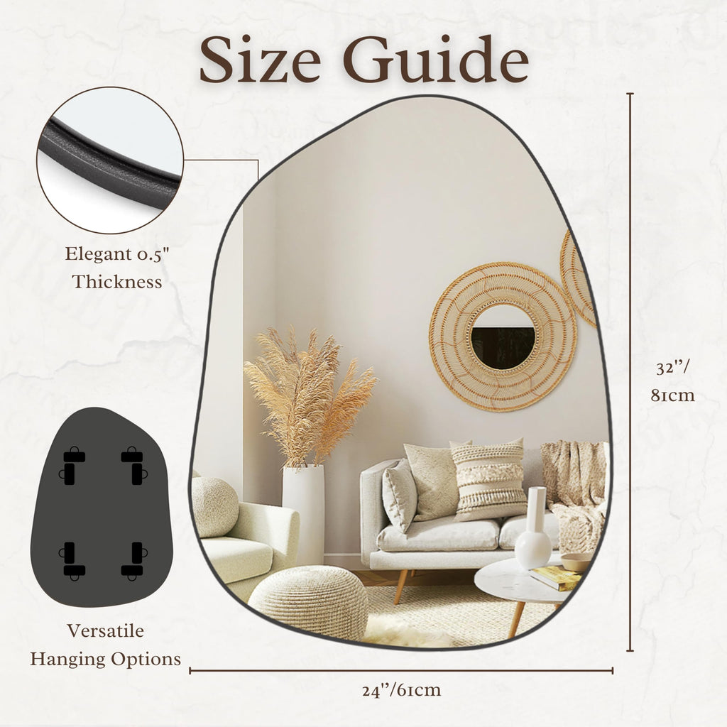 Irregular Asymmetrical Wall Mirror, 32"x24" Black Bathroom Mirror