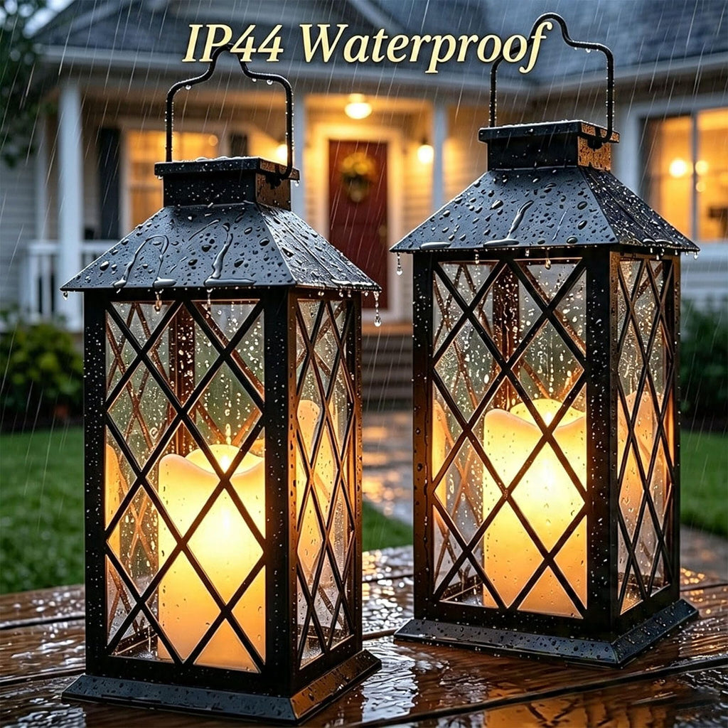 4 Pack 14'' Large Tempered Glass Solar Lanterns Outdoor Waterproof