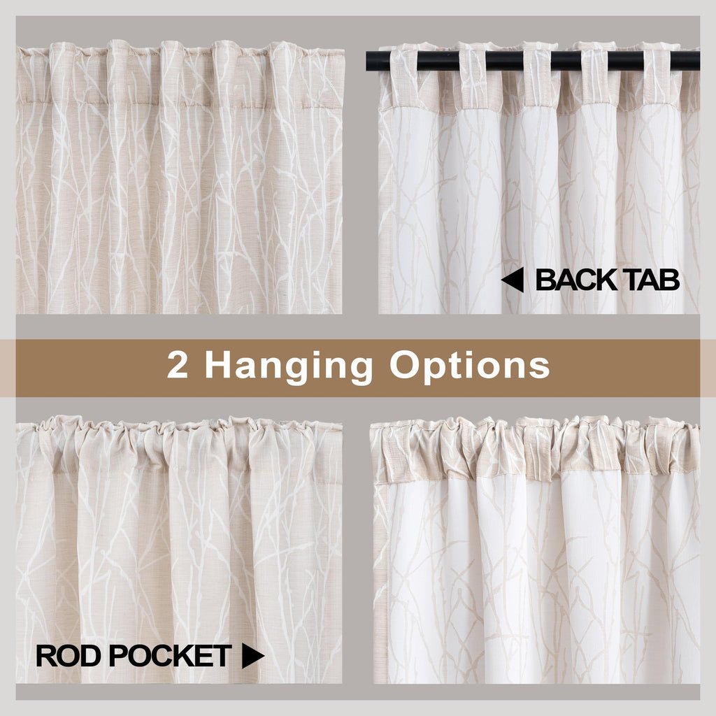 Light Beige Patterned Curtains 96 Inch Long Dining 2 Panels Back Tab Pocket Tree Botanical Design Toile Bold Room