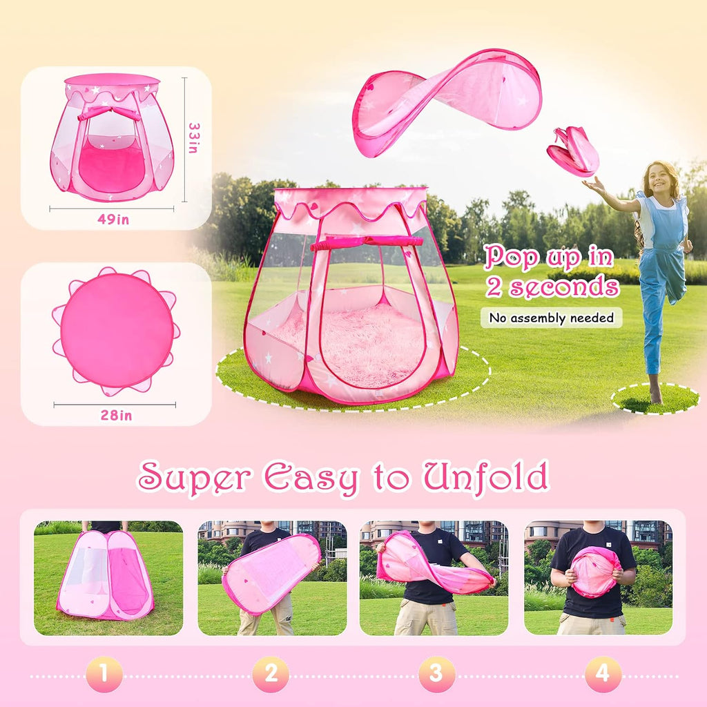 Princess Castle Girls Play Tent with Rug Pop Up Play Tent for Toddlers