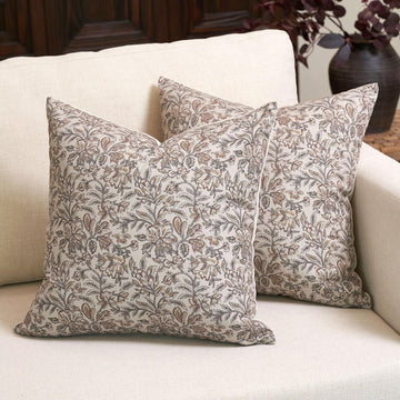 Floral Throw Pillow Covers 18x18 Set of 2 Vintage Block Print Pillow Covers Decorative Pillow Covers Couch Pillows