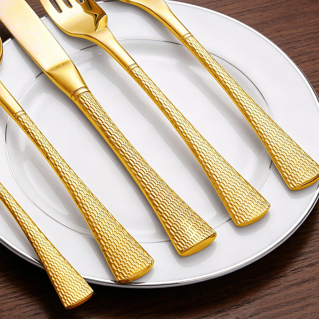 Hammered Gold Stainless Steel 20-Piece Flatware Set