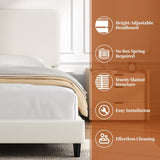 Full Bed Frame with Adjustable Headboard, Chenille Fabric Upholstered Headboard/Platform Bed
