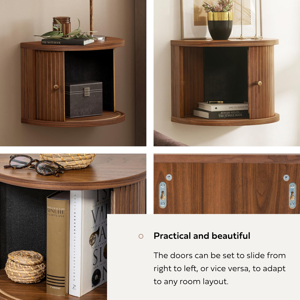 16'' Fully Assembled Floating Nightstand with Storage and Sliding Door - Floating Side Table . Mid Century Modern