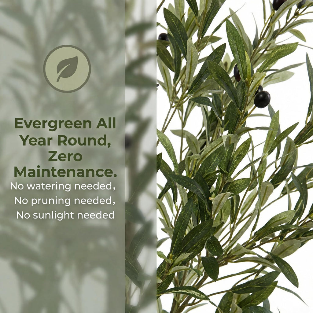 7ft Fake Olive Tree Artificial Indoor, Faux Olive Tree with Pot, Large Olive Branches and Lifelike Fruits, House Living