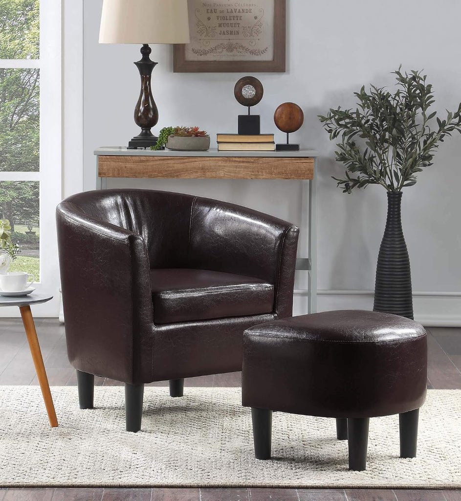 Take a Seat Churchill Accent Chair with Ottoman, Espresso Faux Leather