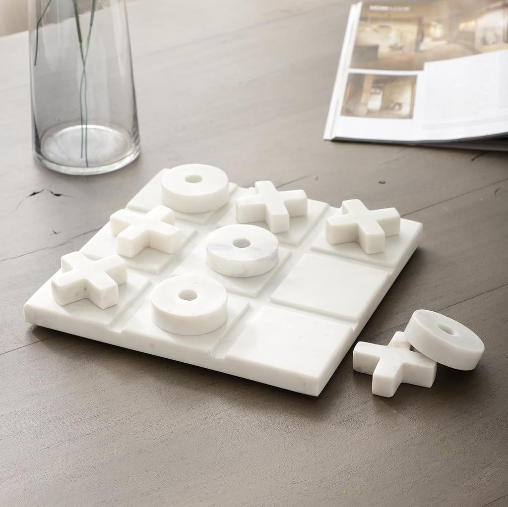 Marble Tic Tac Toe Game Board X and O Game Set for Birthday Gift to Students and Adults Table Top X/O Board Coffee