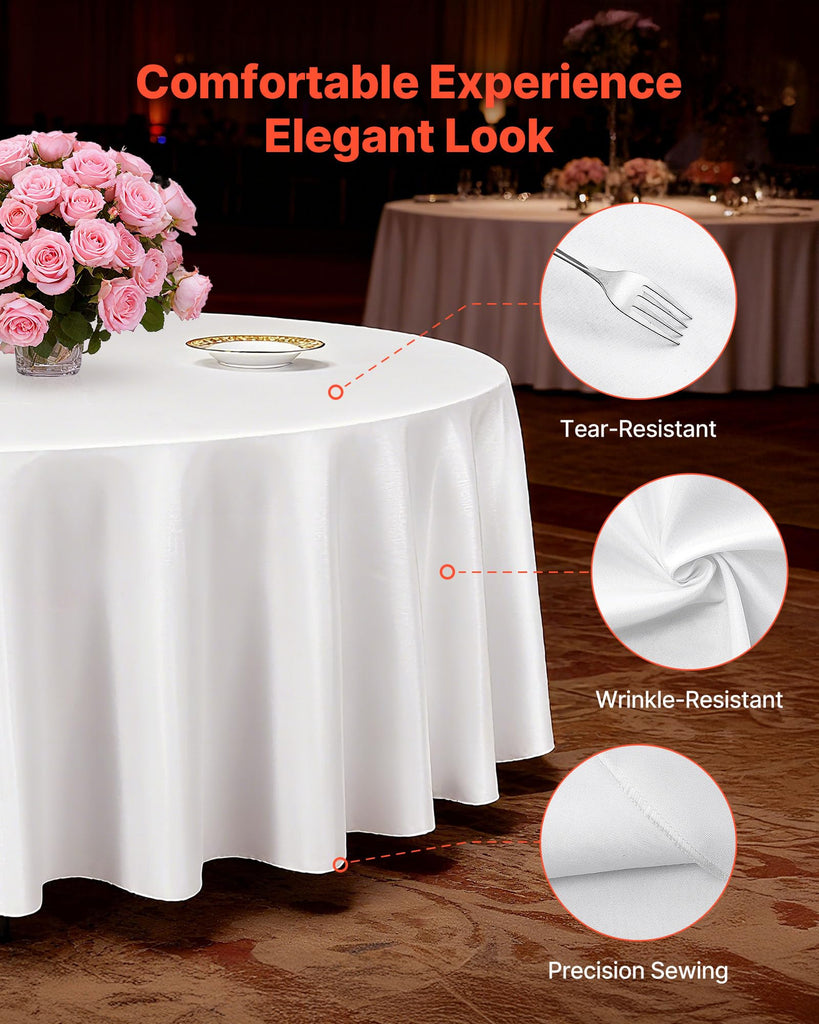 White Round Tablecloths 10 Pack, 120 Inches in Diameter, Stain- & Wrinkle- Resistant, Machine Washable Table Clothes