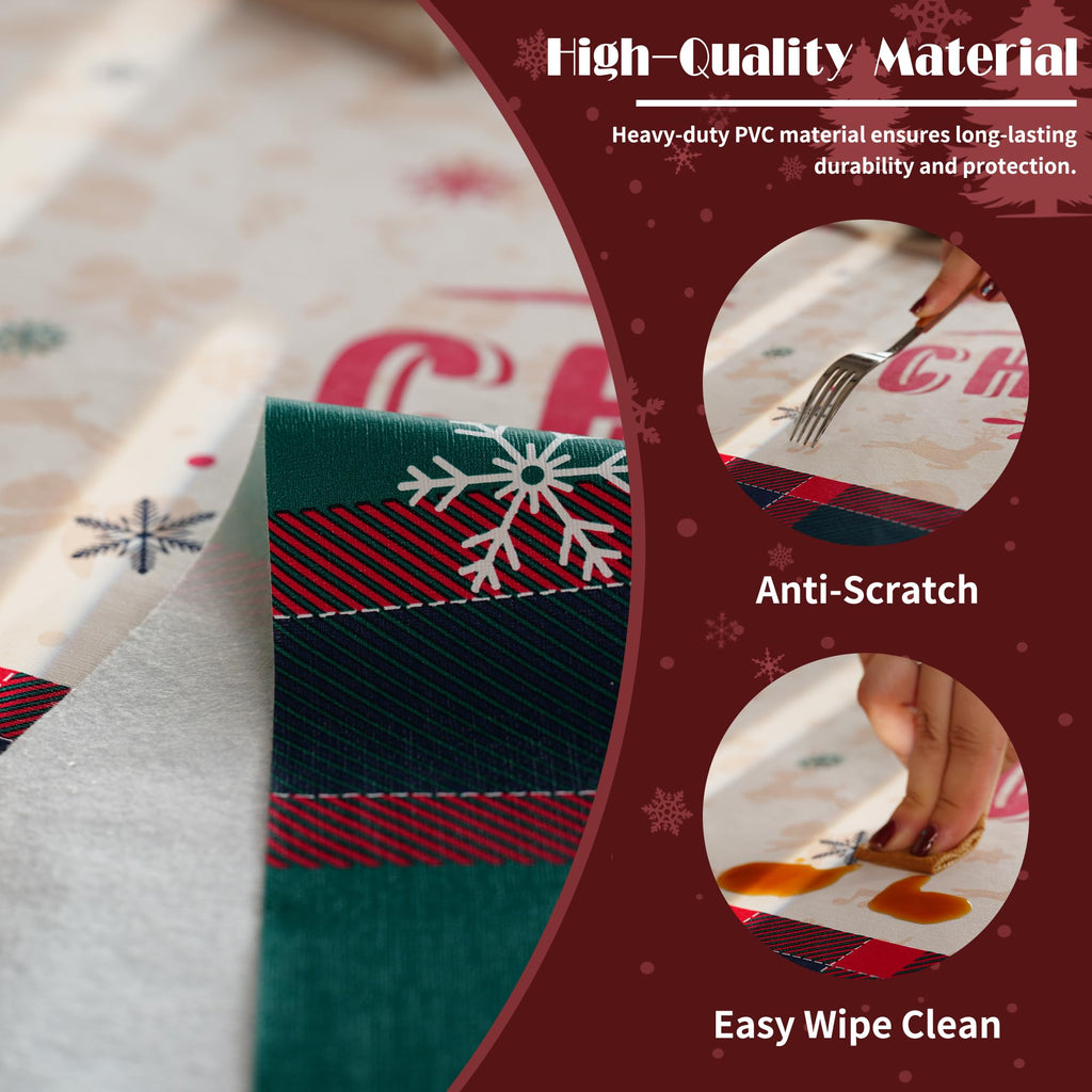 Christmas Rectangle Table Cloth, 100% Waterproof Tablecloth, Christmas Decorations, Vinyl Tablecloth Plastic Table