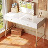 Vanity Desk with Drawers, 47 inch Computer Desk, Modern Simple Home Office Desks, Makeup Dressing Table - White and Gold