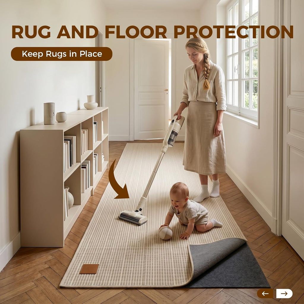 Rug Pad 2 x 6 Ft Non-Slip, Felt and Natural Rubber Backing, 1/4" Thick, Cushioned Gripper Pads, Keep Rugs in Place