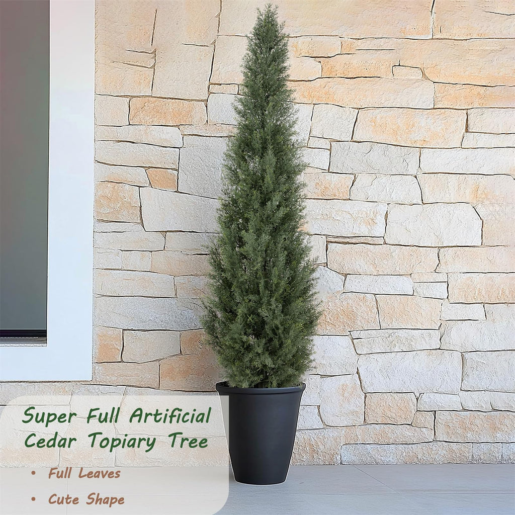 5ft UV Resistant Artificial Topiary Trees Outdoor, 60in Faux Cedar Tree with Full & Realistic Leaves, Fake Cypress