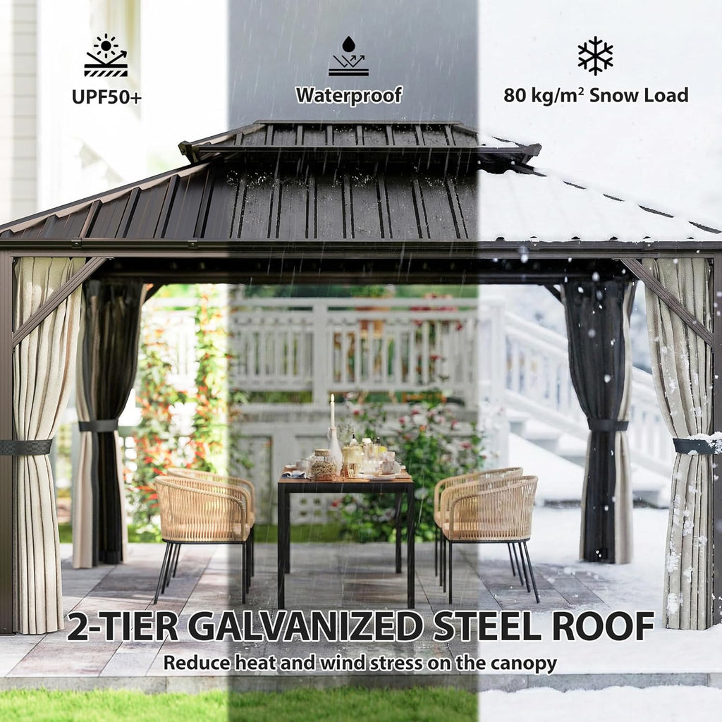 10' x 14' Hardtop Gazebo with UPF50+ Double Galvanized Steel Roof Canopy