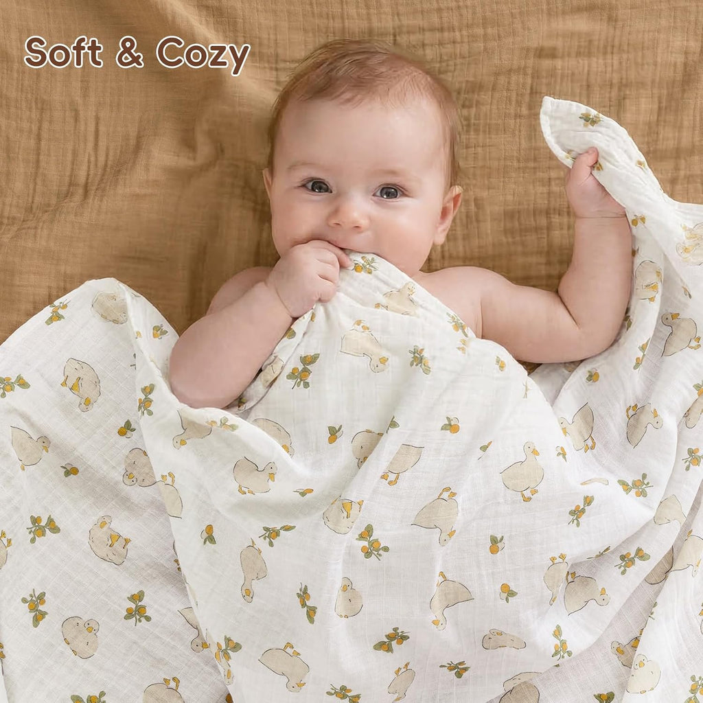 Muslin Swaddle Blankets, 4 Pack 100% Cotton Swaddle Blankets for Newborns, Soft Breathable 47 x 47 in Large Receiving