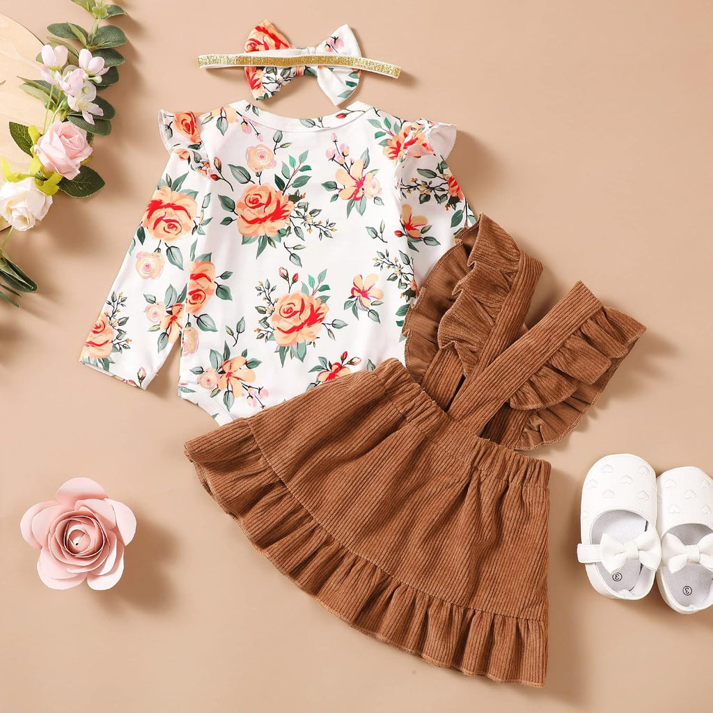Newborn Baby Girl Clothes Toddler Long Sleeve Ruffle Romper Top Infant Skirt Set Little Girl Overall Dress