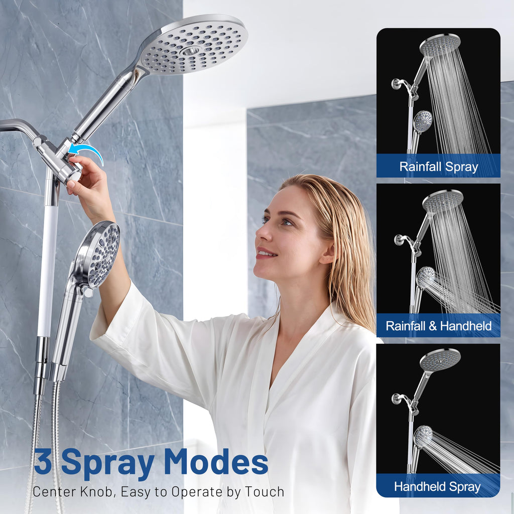 Dual Filtered Rain Shower Head Combo, Handheld Shower Head with Adjustable Bar - Rainfall Shower Head And Showerhead