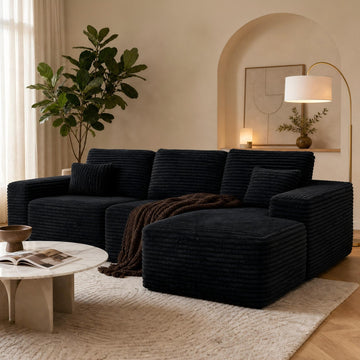 110" L-Shaped Modular Sectional Sofa, Cloud Deep Seat Boneless Couch with Chaise, Oversized Corduroy Compressed Sofa