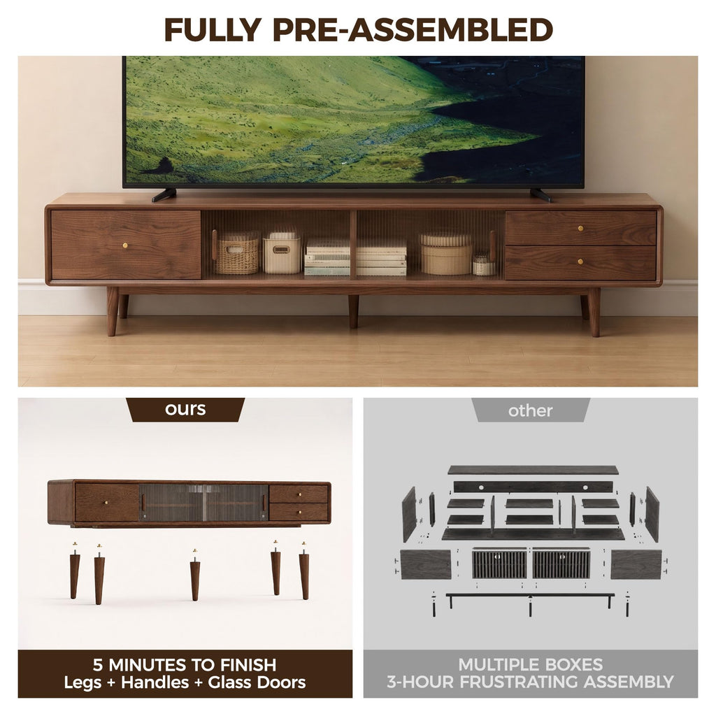 80" Solid Oak Wood TV Stand, Large Entertainment Center, Fully Assembled