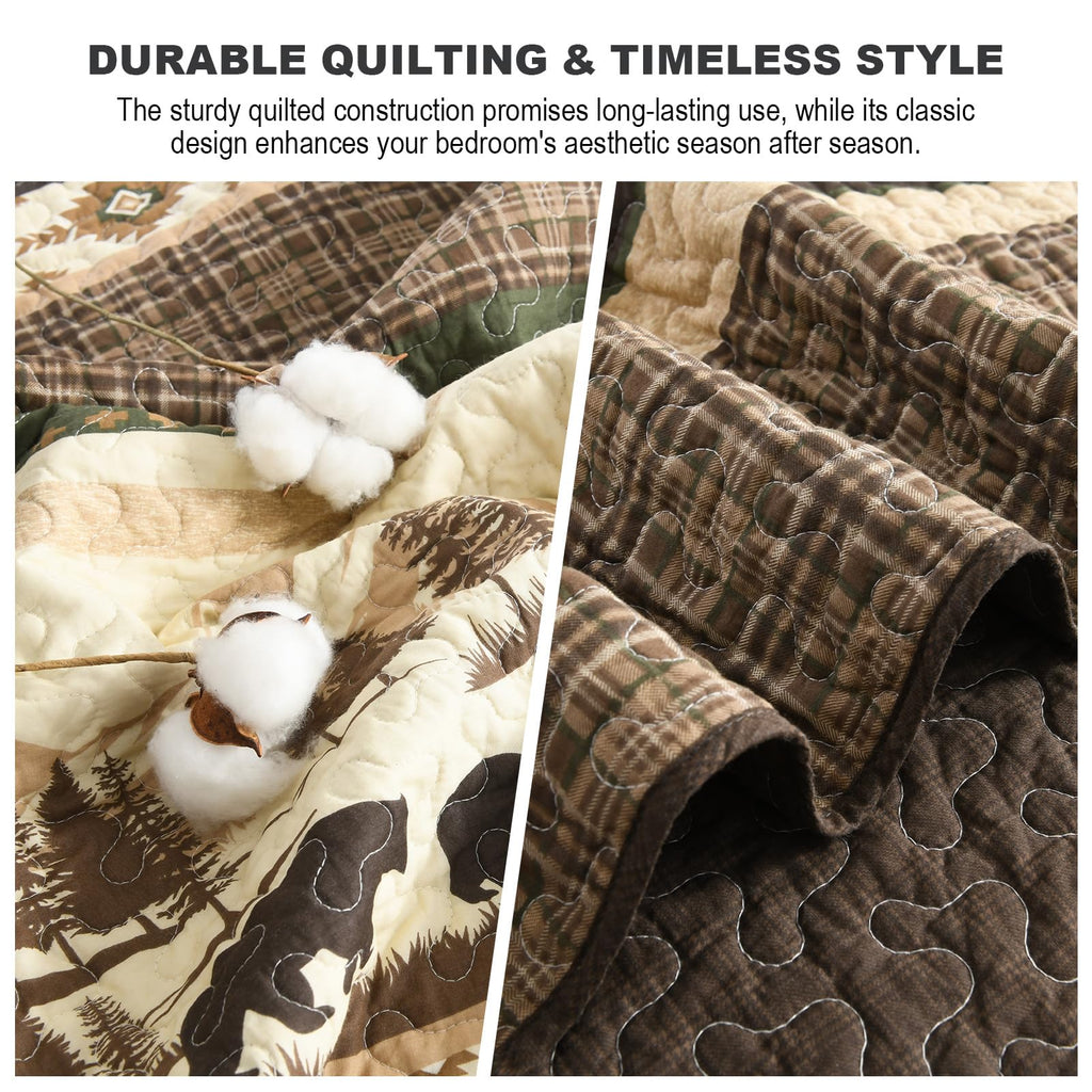 Cabin Quilt Set, 100% Cotton Rustic Quilted Bedspreads