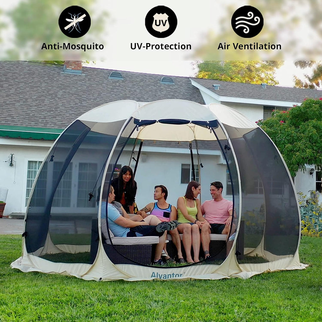 Pop Up Screen House Tent, Instant Outdoor Gazebo with Mosquito Netting & UPF 50+ Sun Protection - Beige