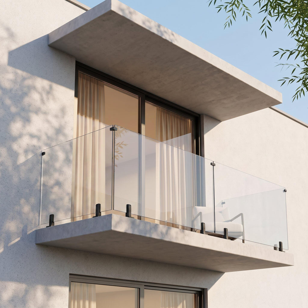 3 Panel Deck Railing Kit, 166-169" W X 44" H Glass Railing System