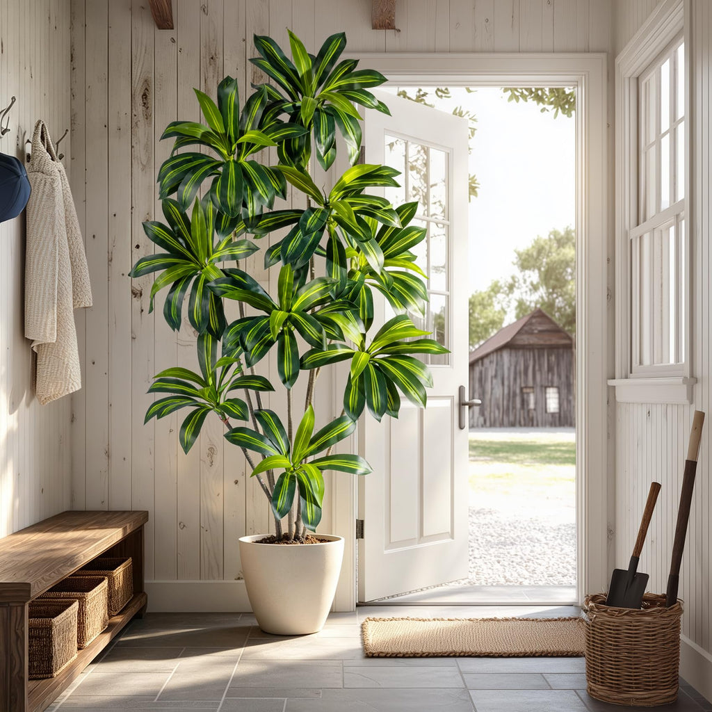 7FT Artificial Dracaena Tree Fake Tree with White Planter for Indoor (7FT)