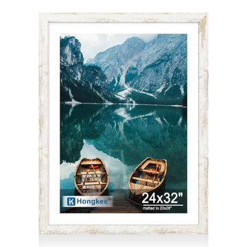 24x32 Poster Frame, Distressed White Wood Style, Wall Mounting