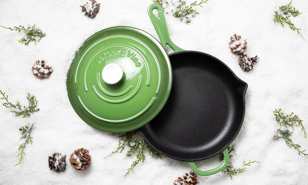 5-Piece Enameled Cast Iron Cookware Set - Includes 5.7 Quart Dutch Oven with Lid, 10.25 Inch Skillet, 2.2 Quart