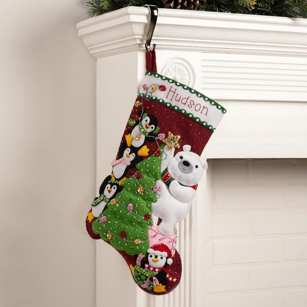 Felt Applique 18" Stocking Making Kit, Arctic Tree Trimmers - Set of 18