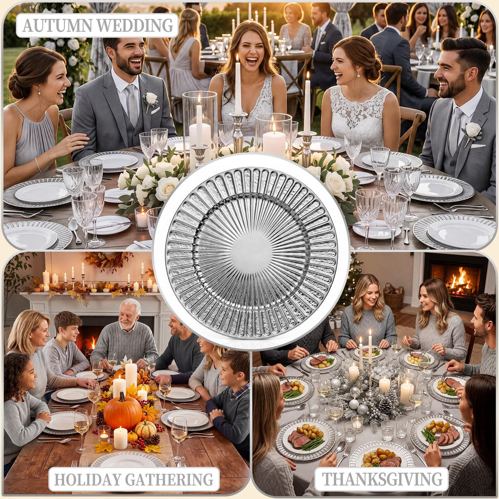 8 Pcs 13 Inch Silver Charger Plates with Shell Edge