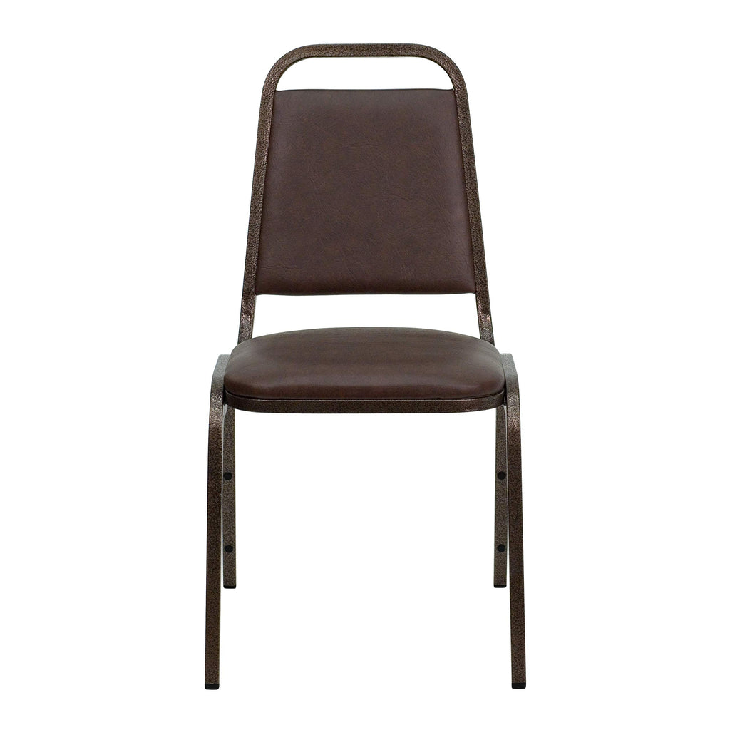 4 Pack Trapezoidal Back Stacking Banquet Chair in Brown Vinyl - Copper Vein Frame